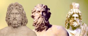 Гръцките три върховни богове: Зевс, Посейдон и Хадес - боговете на небето, морето и подземния свят.