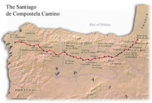 Картата с маршрута на пилигримите по Ел Камино