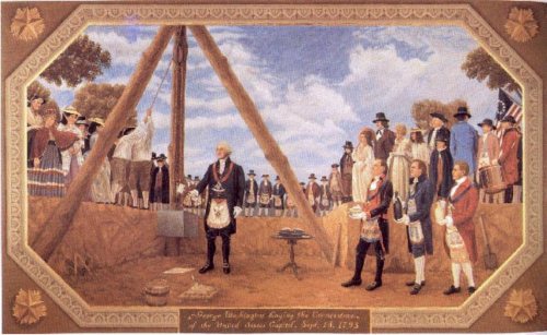 Джордж Вашингтон с ритуална пола за церемония на масоните