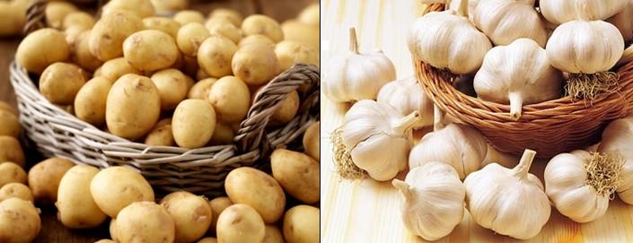 Здрави непокълнали картофи и чесън.