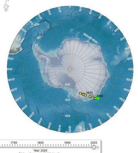 Премествания на Южния магнитен полюс из Антарктида